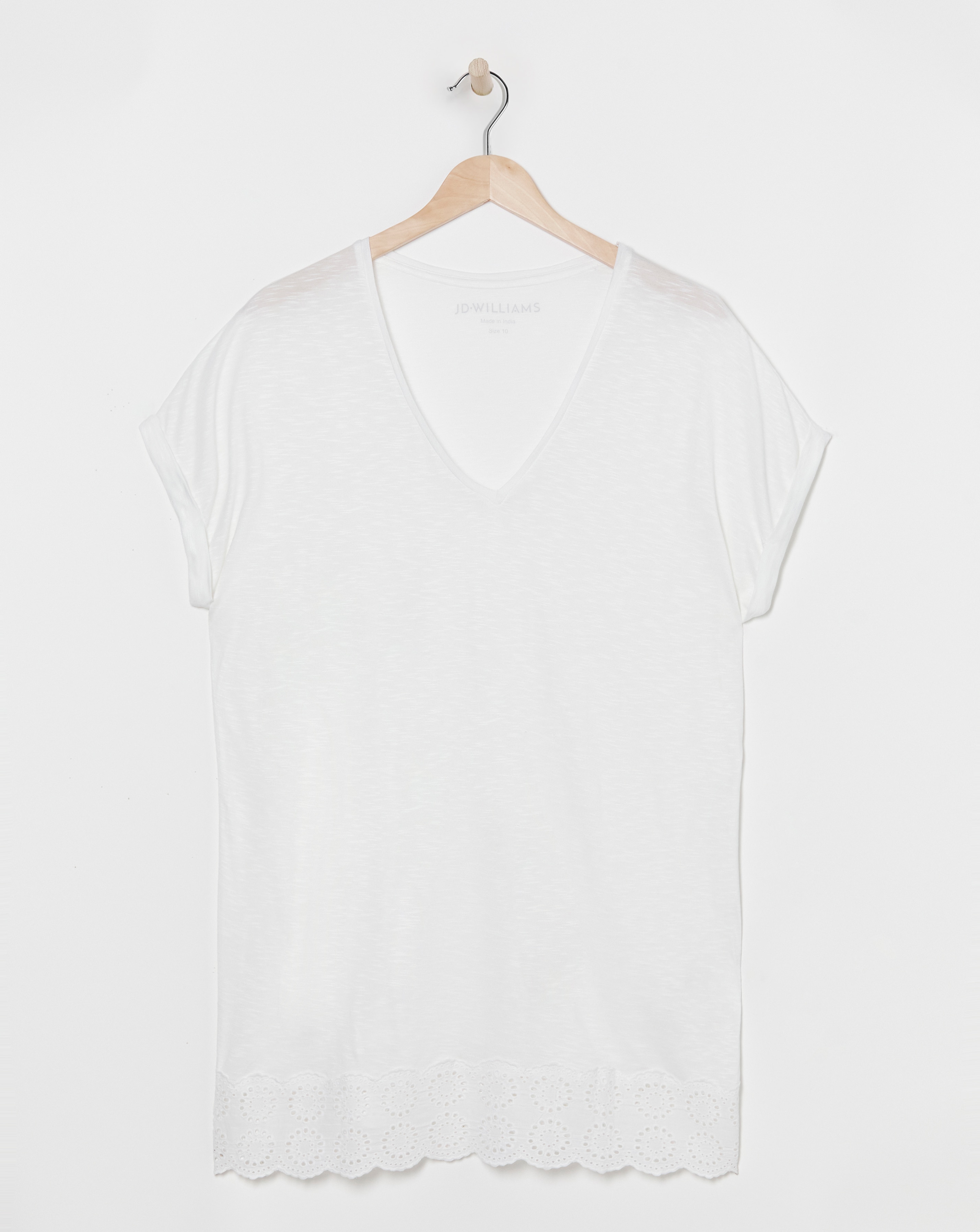 Broderie V Neck Short Sleeve Longline To