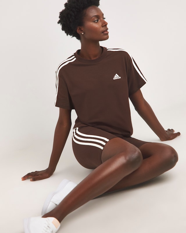 adidas Essentials 3 Stripes Crop Top - Brown/White