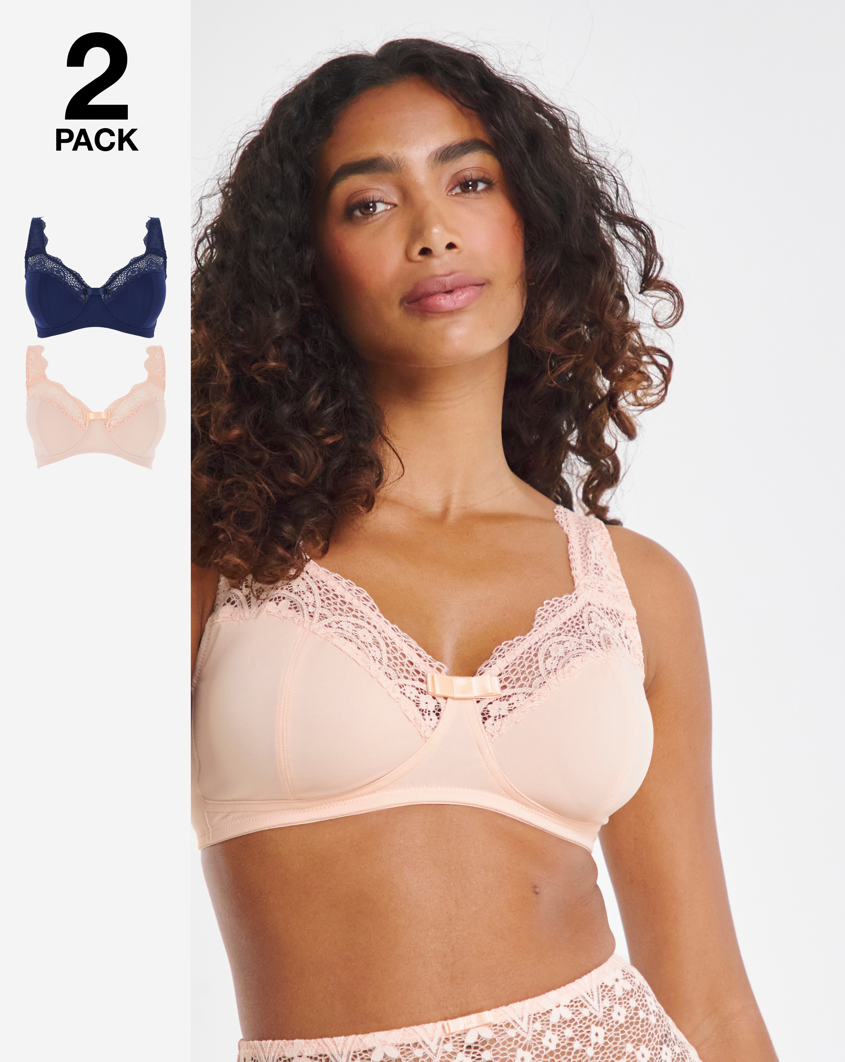 2 Pack Lottie Lace Bras Navy/Blush