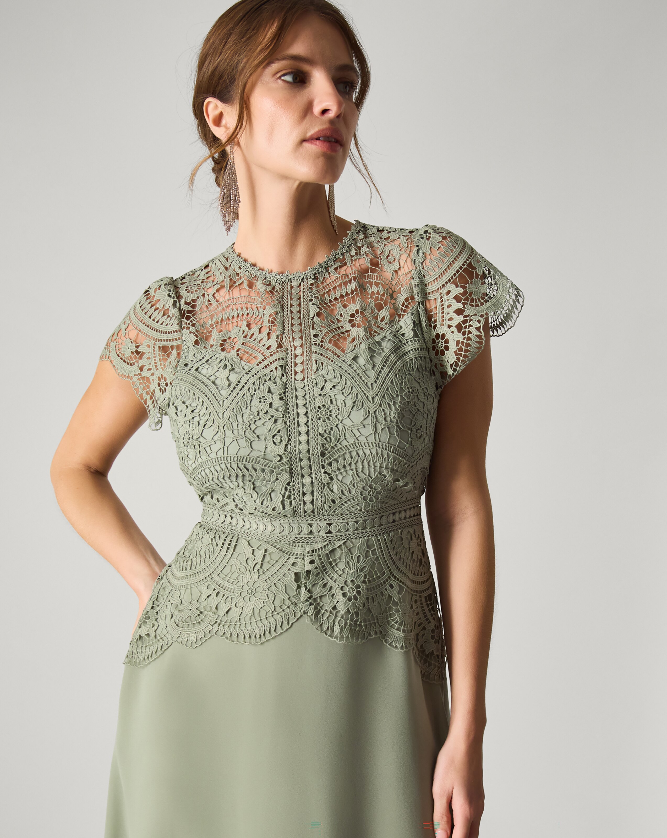 chinese dress ladies Monsoon Size 12 Beautiful Antique Style Scalloped Lace Occasion Dress –  Want that Dress main image 0