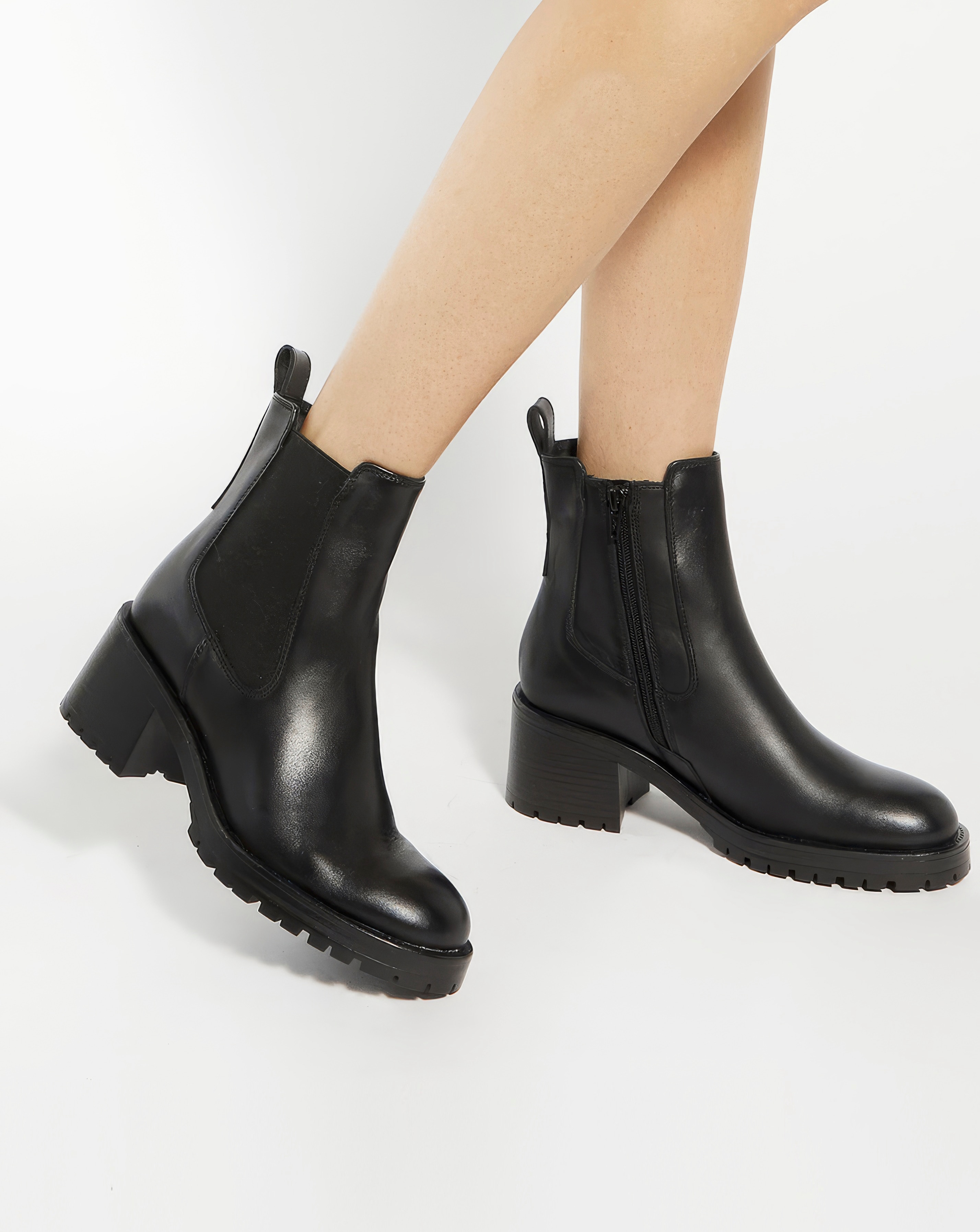 Black Leather Chunky Chelsea Boots