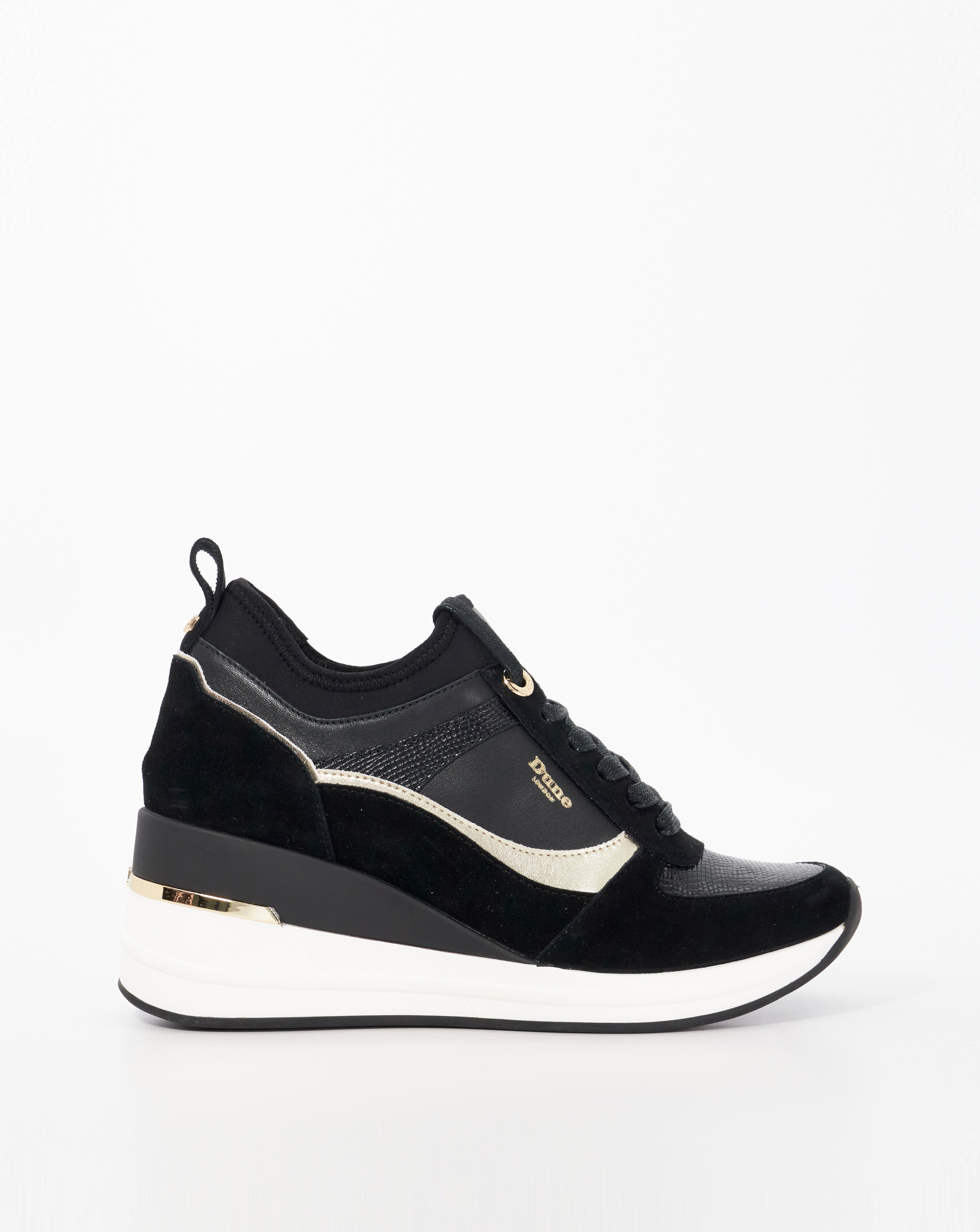 New In - Dune Ellaina Black Wedge Lace-Up Trainer