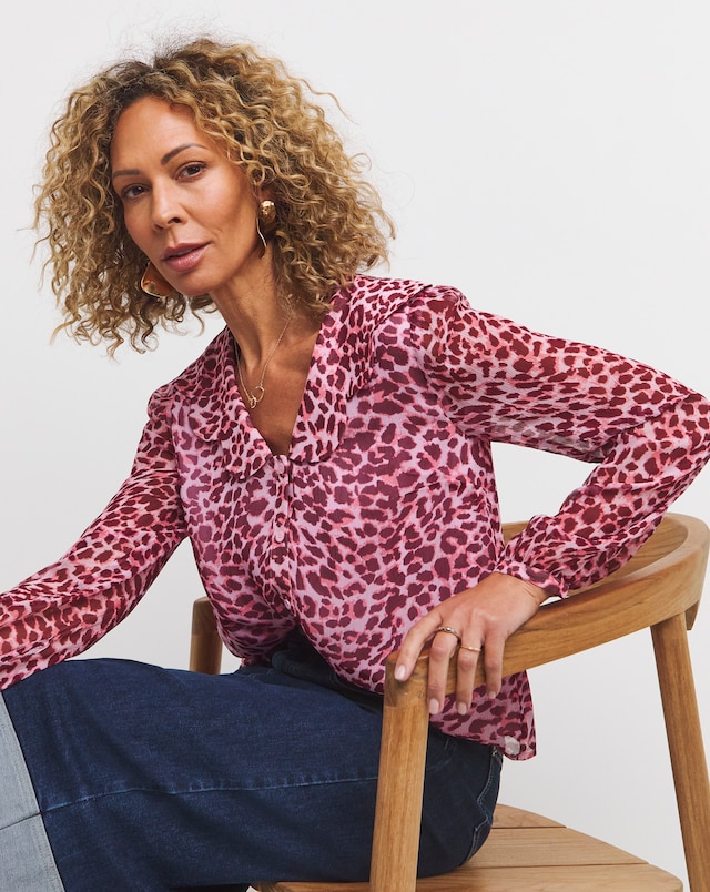Whistles Abstract Cheetah Kitty Shirt - Pink Multi-Coloured