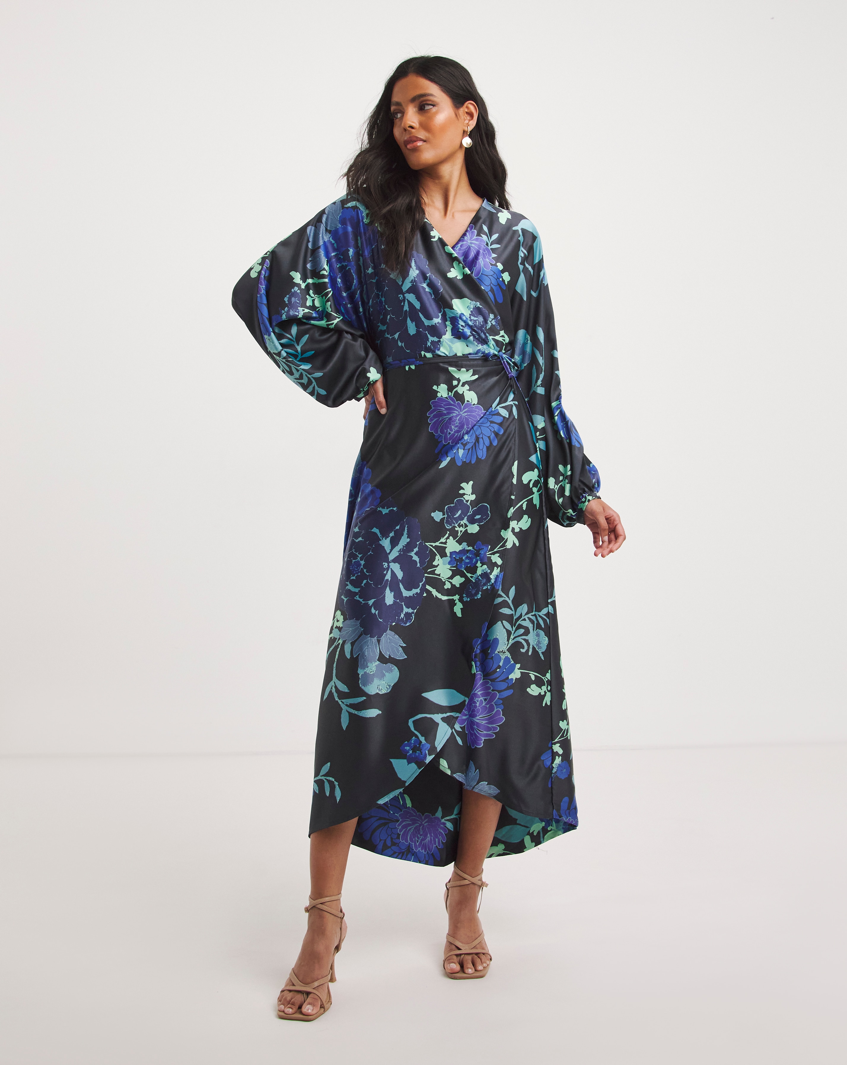 Joanna Hope Floral Satin Wrap Dress