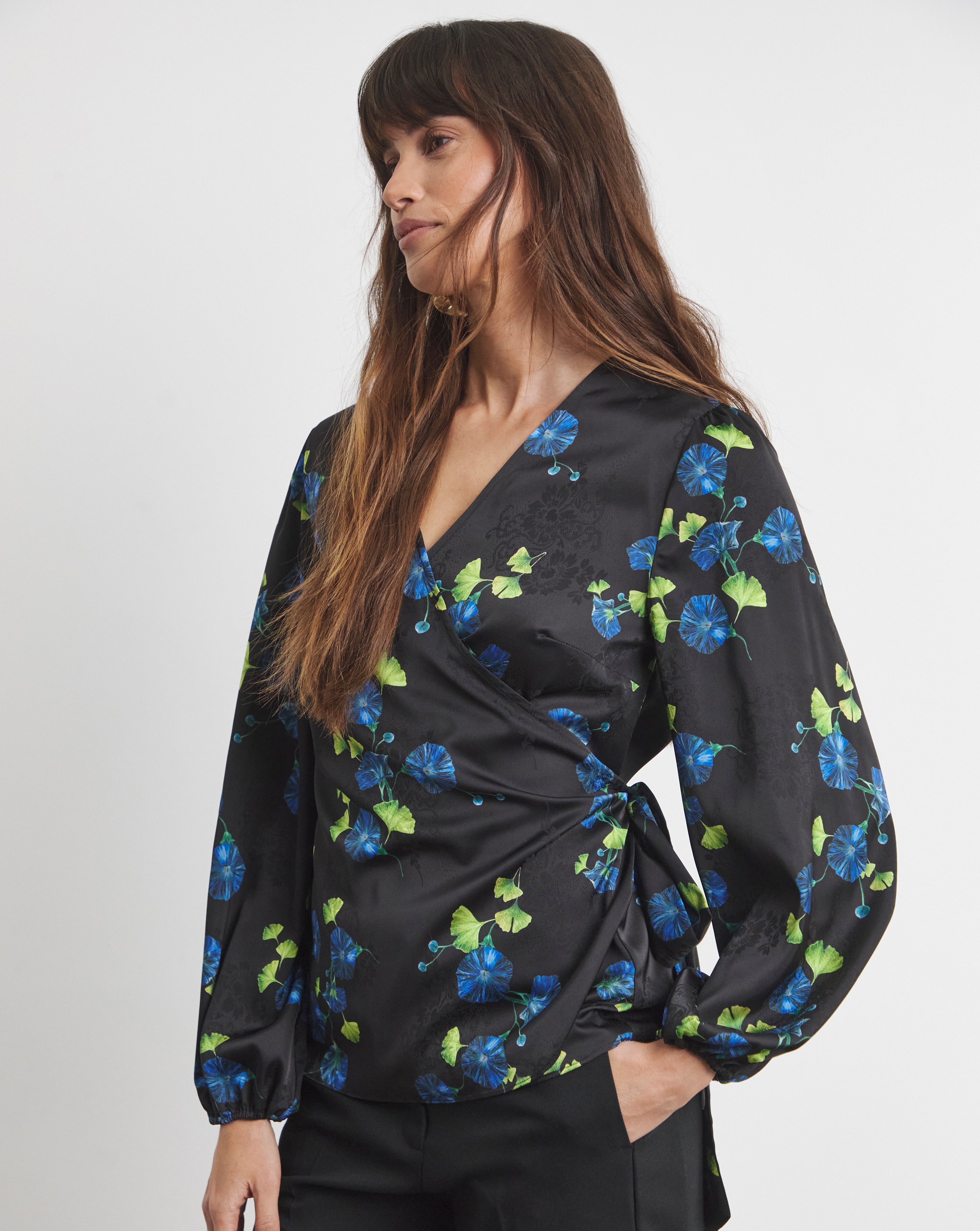 Joanna Hope Floral Satin Wrap Blouse