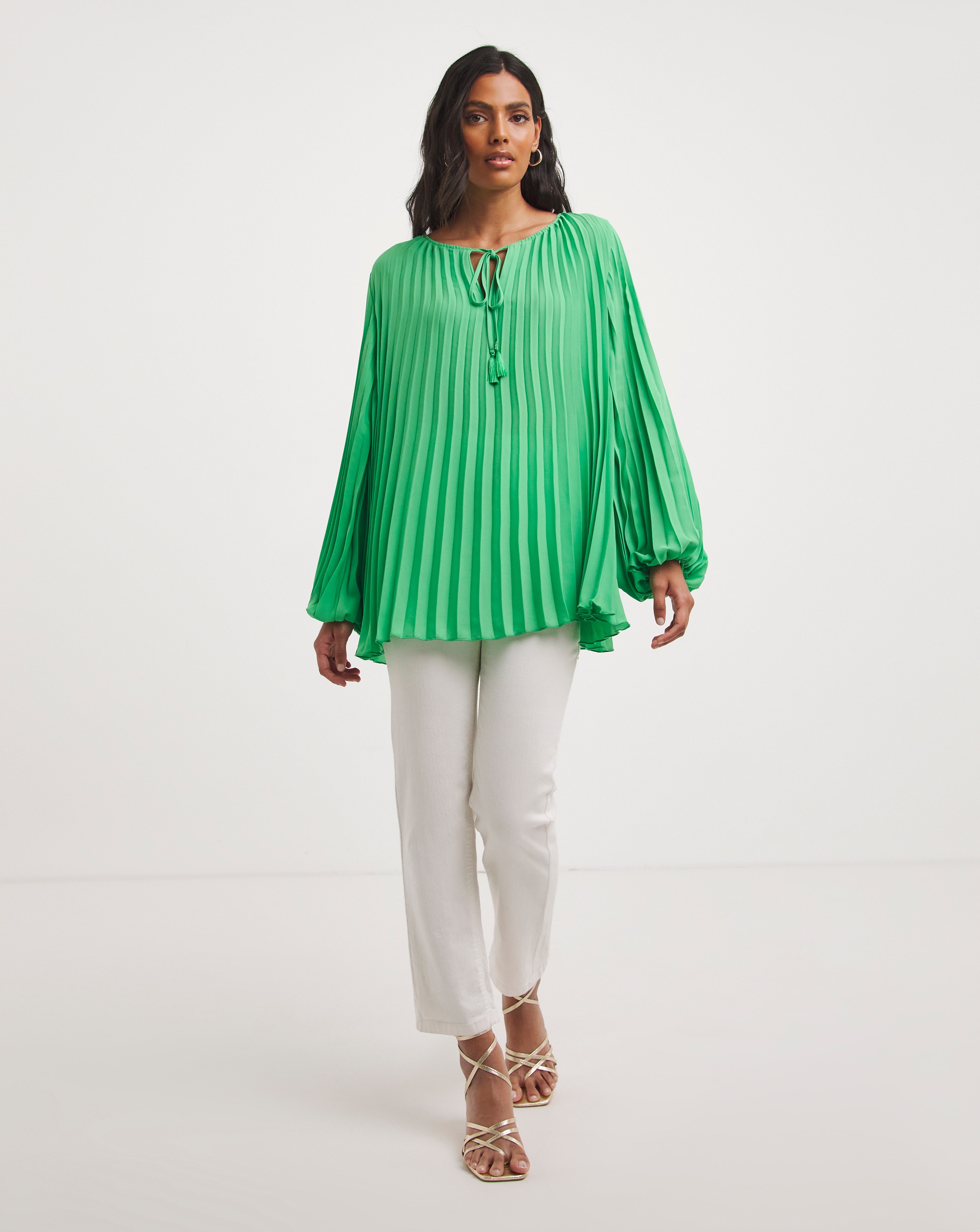 Joanna Hope Pleated Keyhole Blouse