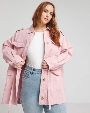Simply Be Light Pink Waist Detail Cargo Jacket
