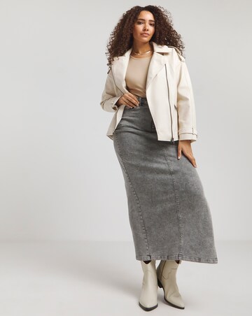 Simply Be Ecru Vintage Look Faux Leather Oversized Biker Jacket