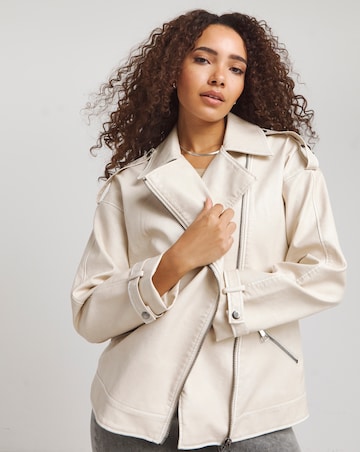 Simply Be Ecru Vintage Look Faux Leather Oversized Biker Jacket