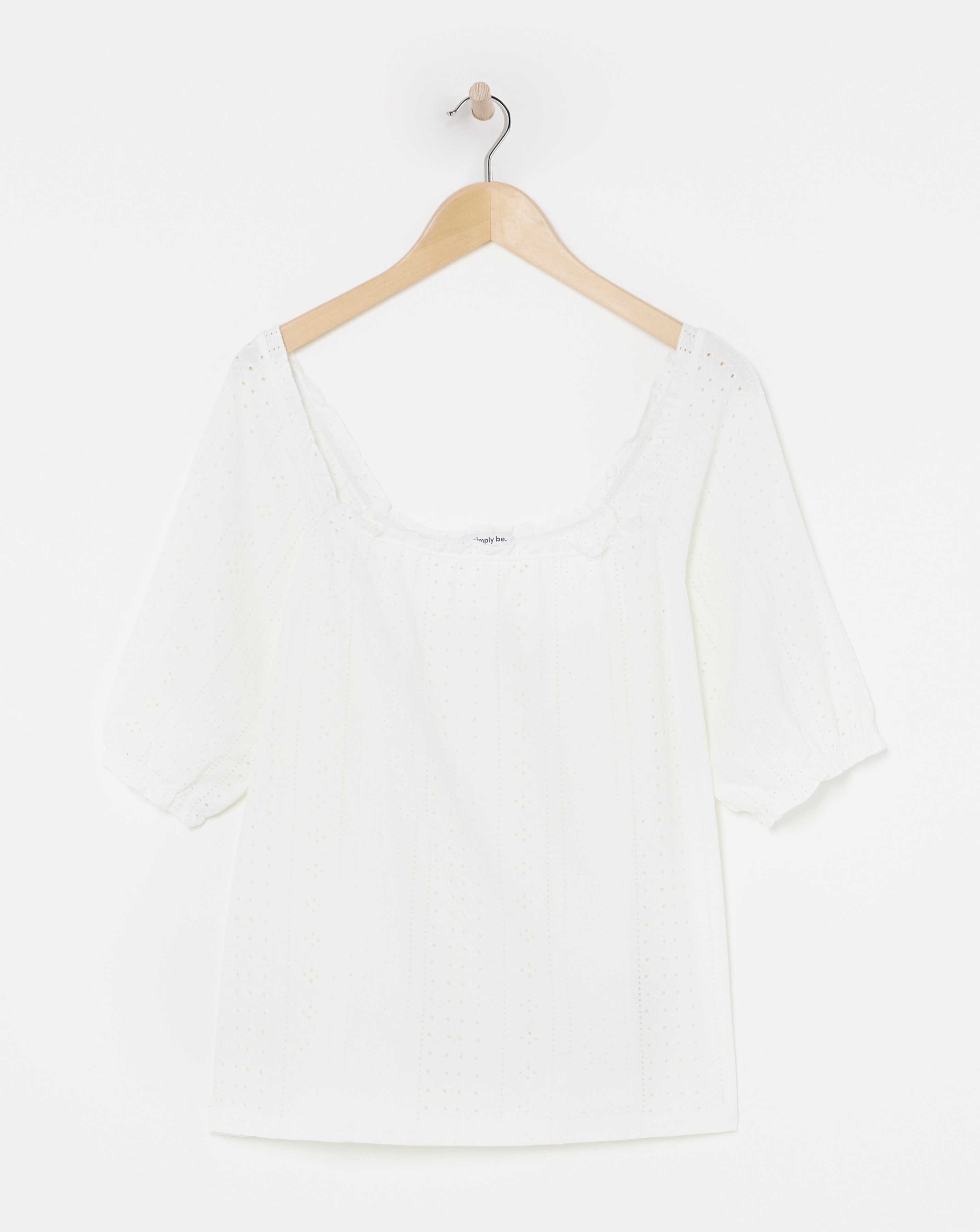 White Jersey Broderie Square Neck Top