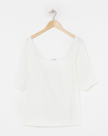 White Jersey Broderie Square Neck Top