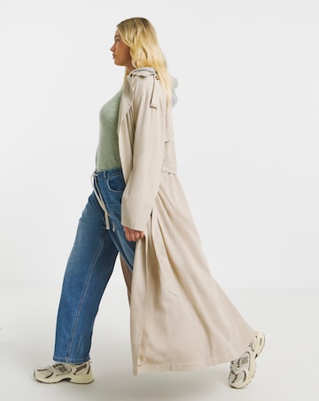 Simply Be Neutral Linen Trench with Jersey Hood