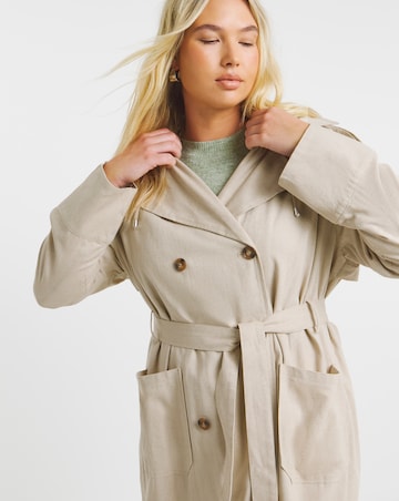 Simply Be Neutral Linen Trench with Jersey Hood