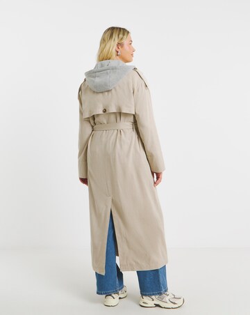 Simply Be Neutral Linen Trench with Jersey Hood