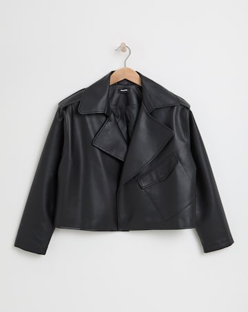 Simply Be Black Cropped Faux Leather Trench