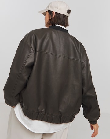 Black Worn Look PU Bomber