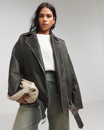 Simply Be Black Worn Look Oversized Biker