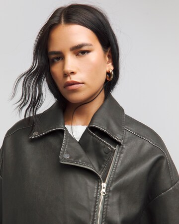 Simply Be Black Worn Look Oversized Biker