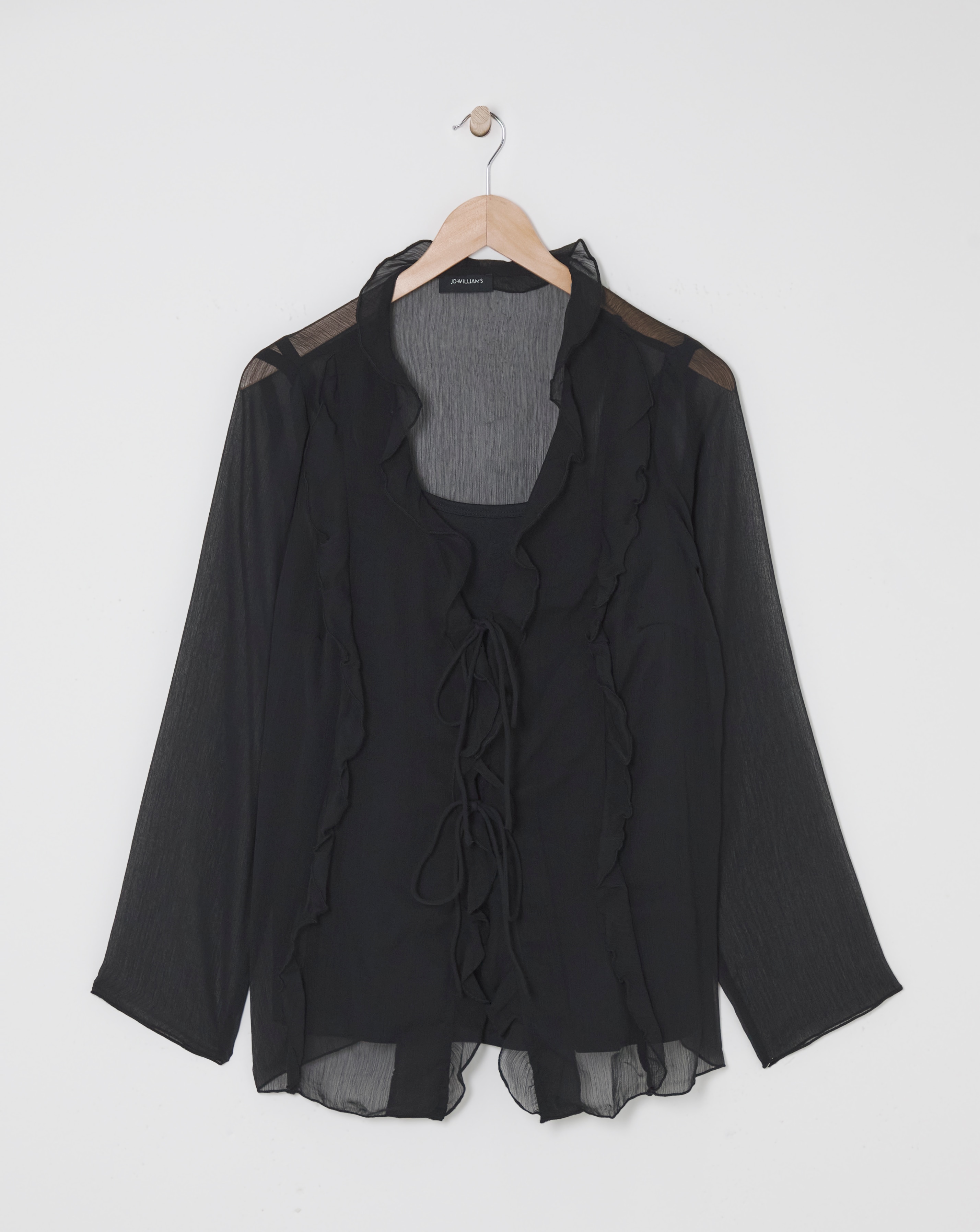 Black Tie Detail Ruffle Blouse