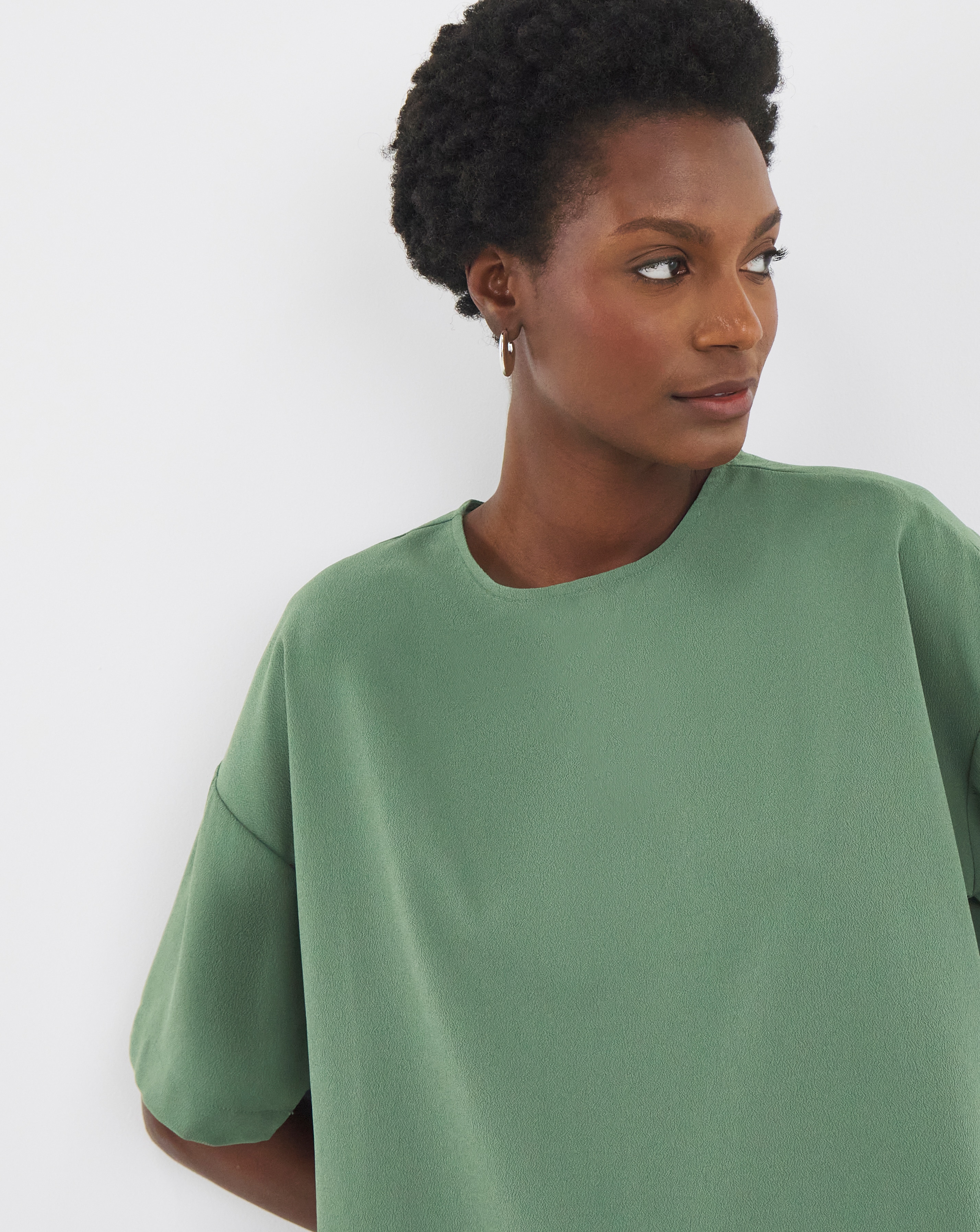 Crepe Boxy Short Sleeve Top