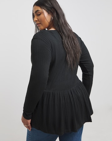 Black Ribbed Soft Touch Mock Wrap Top