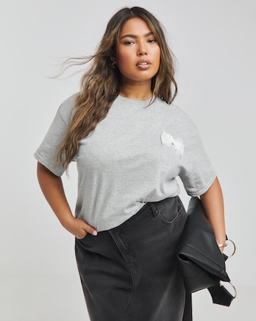 Grey Marl Lace Bow T-Shirt