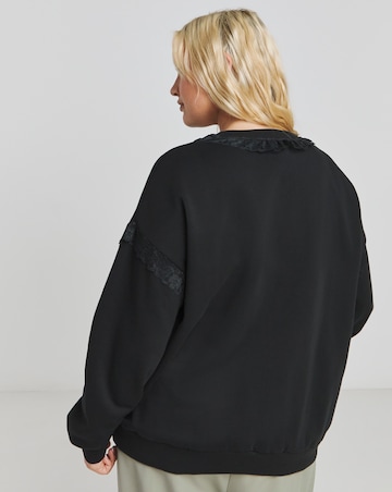 Black Lace Trim Sweatshirt