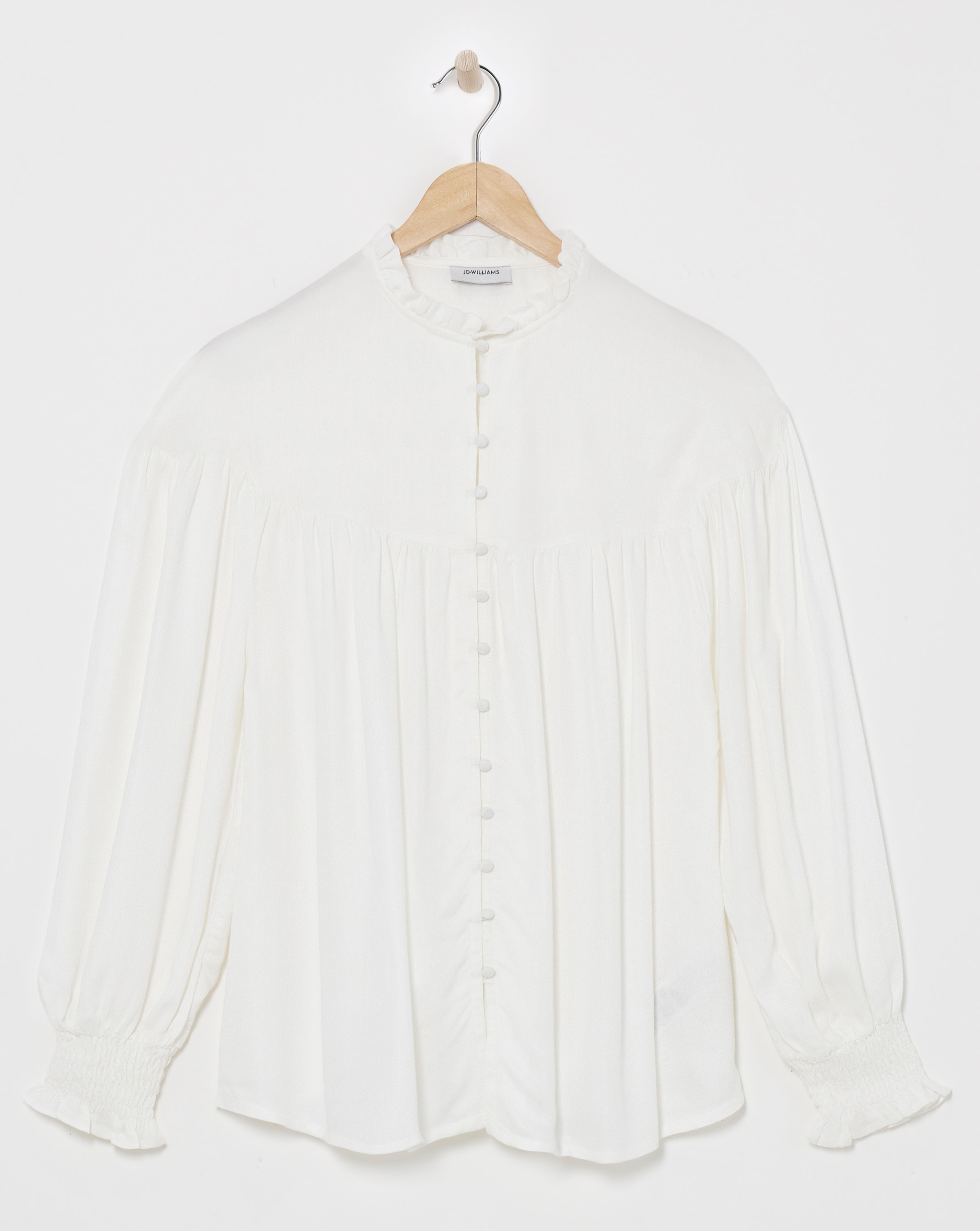 Womens Twill Collarless Blouse- Ivory