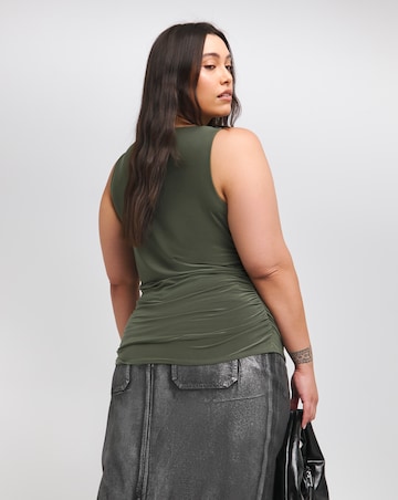 Khaki Jersey Cowl Neck Top