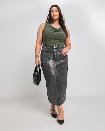 Khaki Jersey Cowl Neck Top