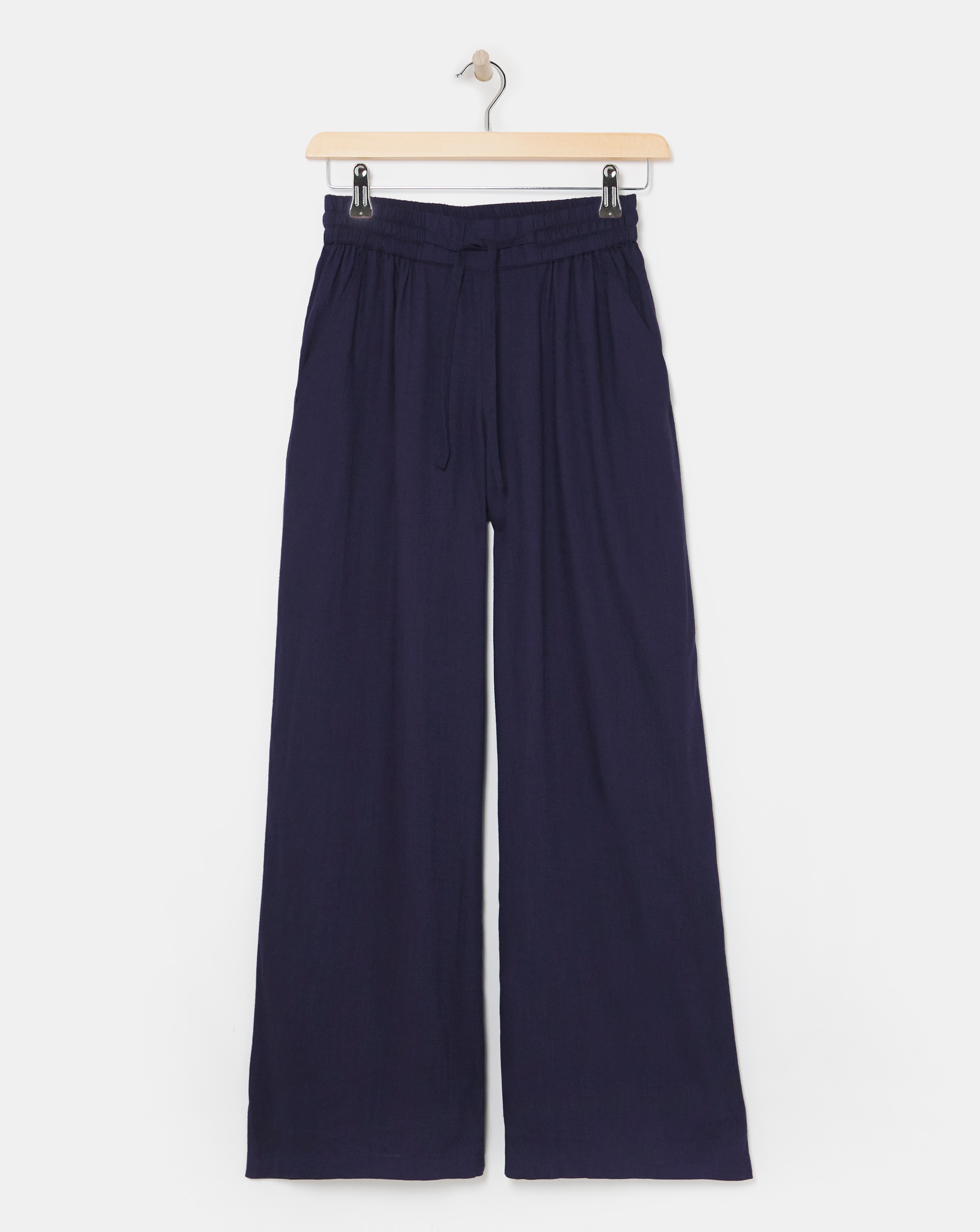 Navy Linen Mix Wide Leg Trousers