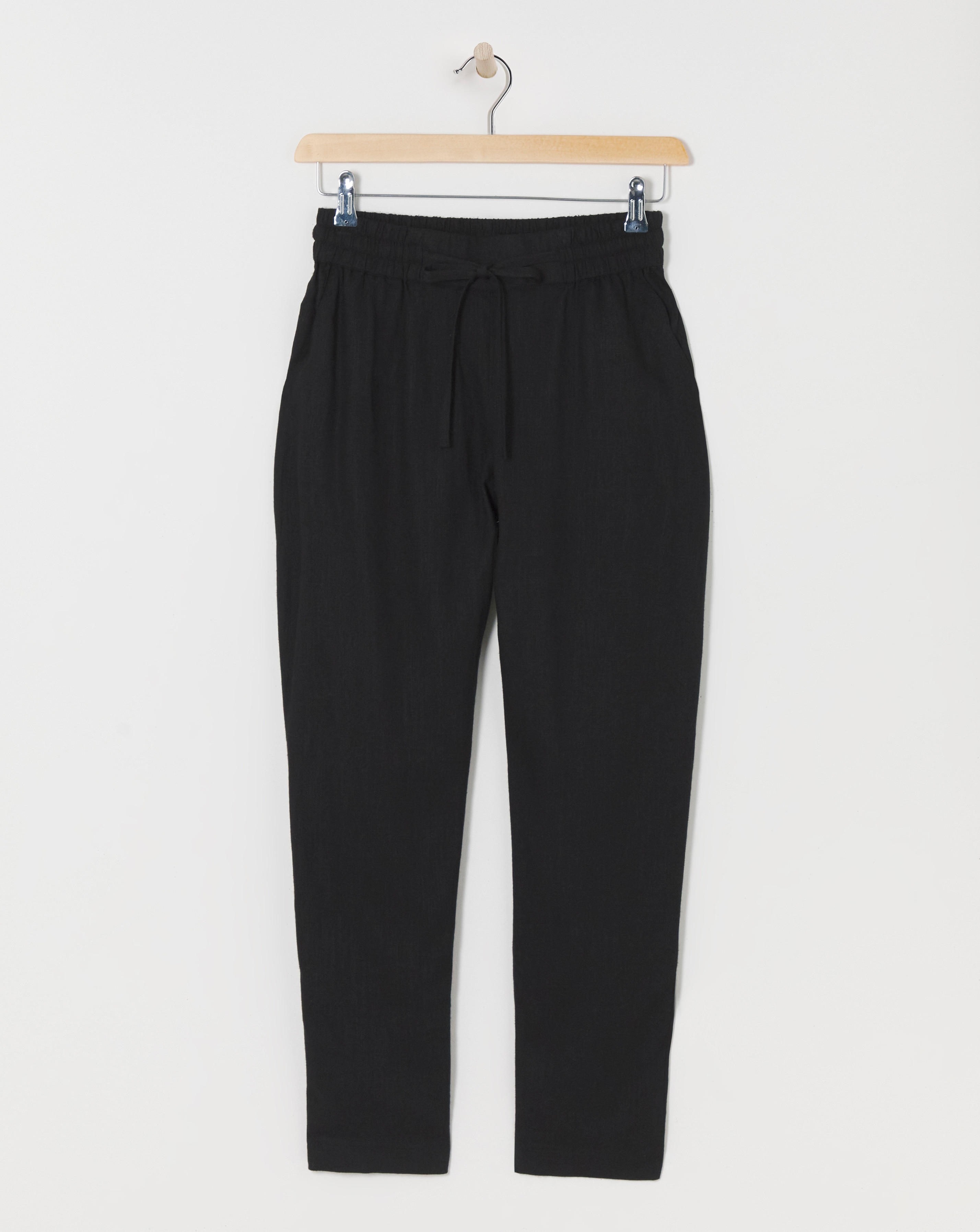 Black Linen Mix Tapered Trousers