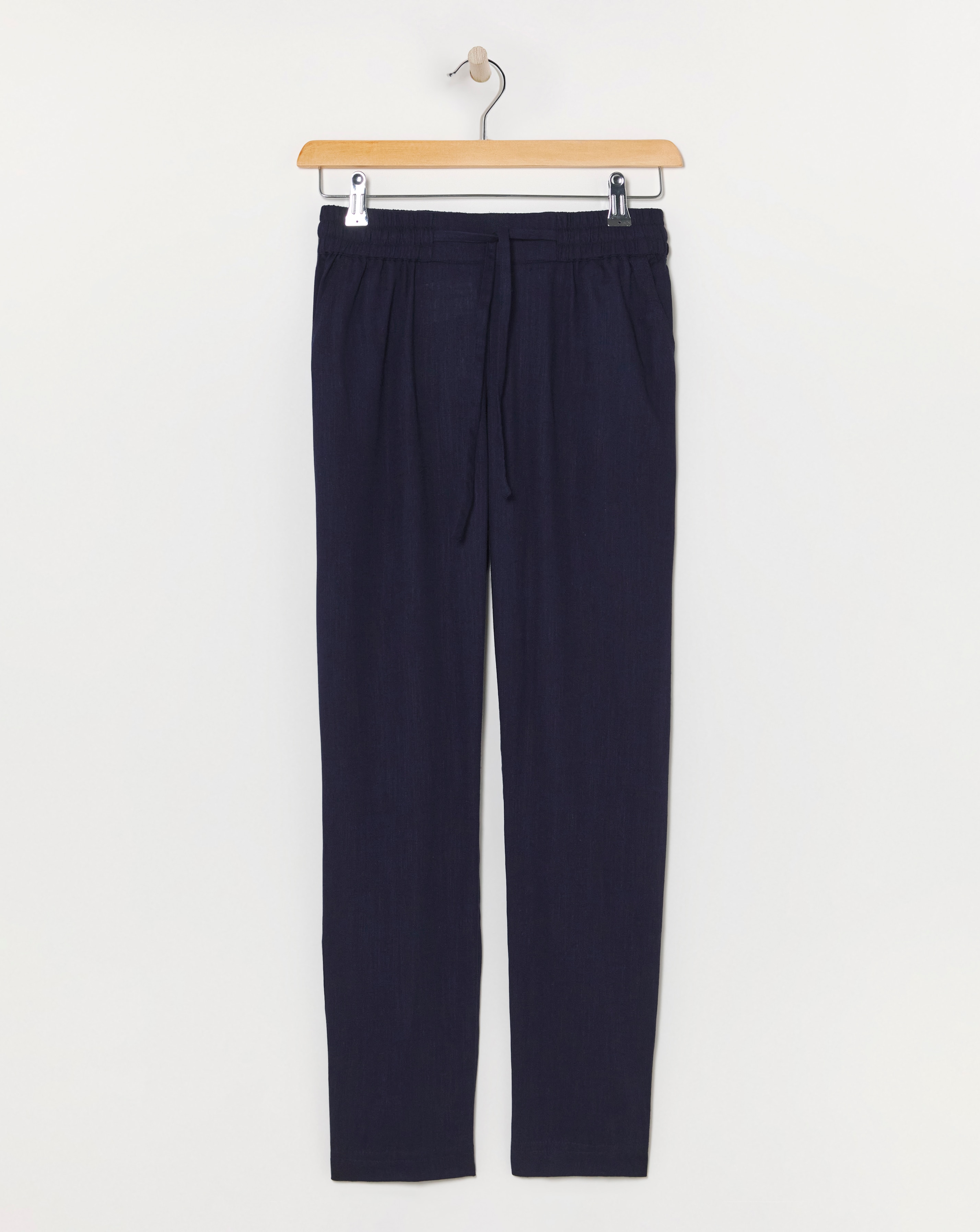 Navy Linen Mix Tapered Trousers