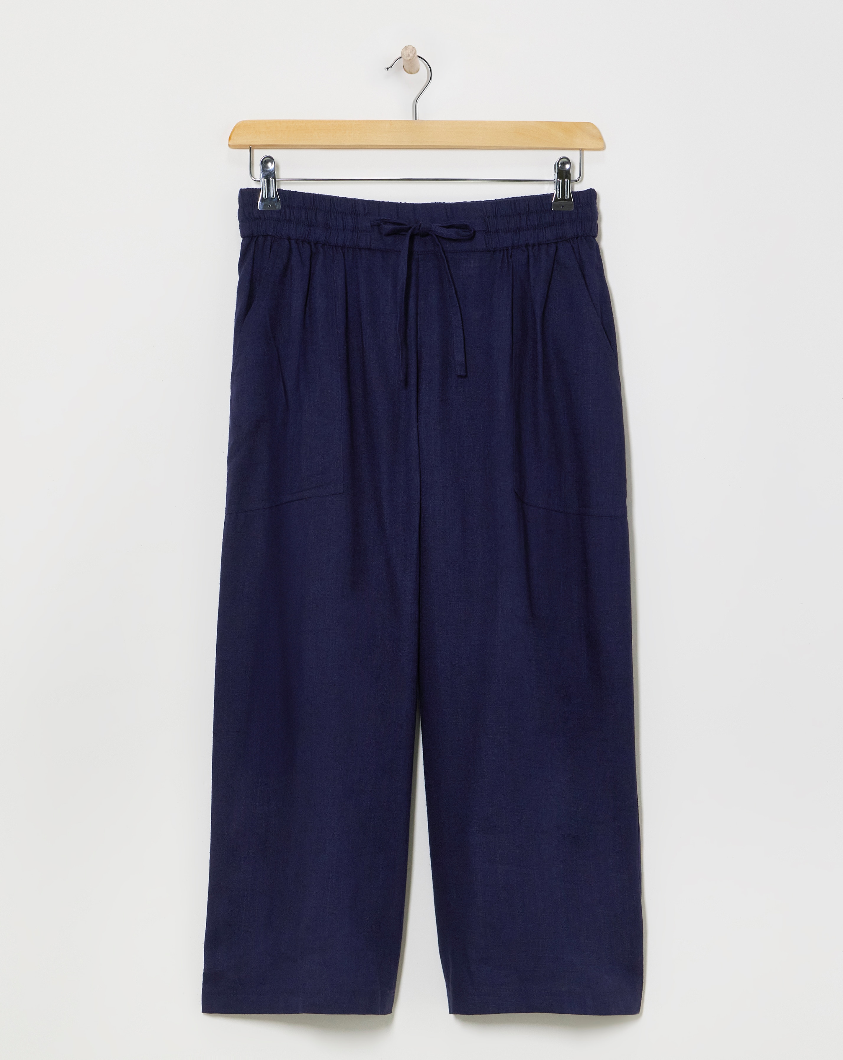 Navy Linen Mix Wide Leg Culotte