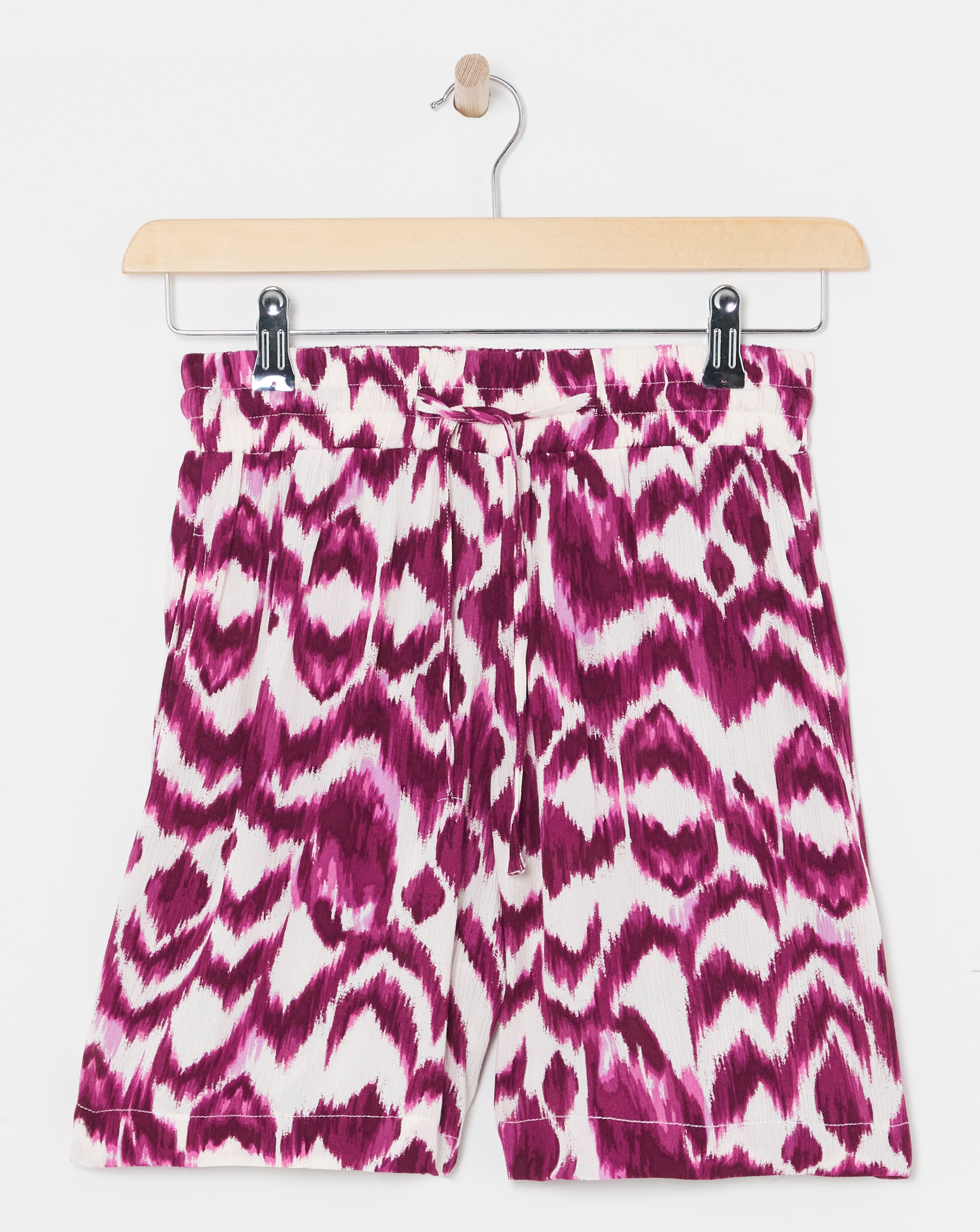 Pink Print Crinkle Shirred Waist Shorts