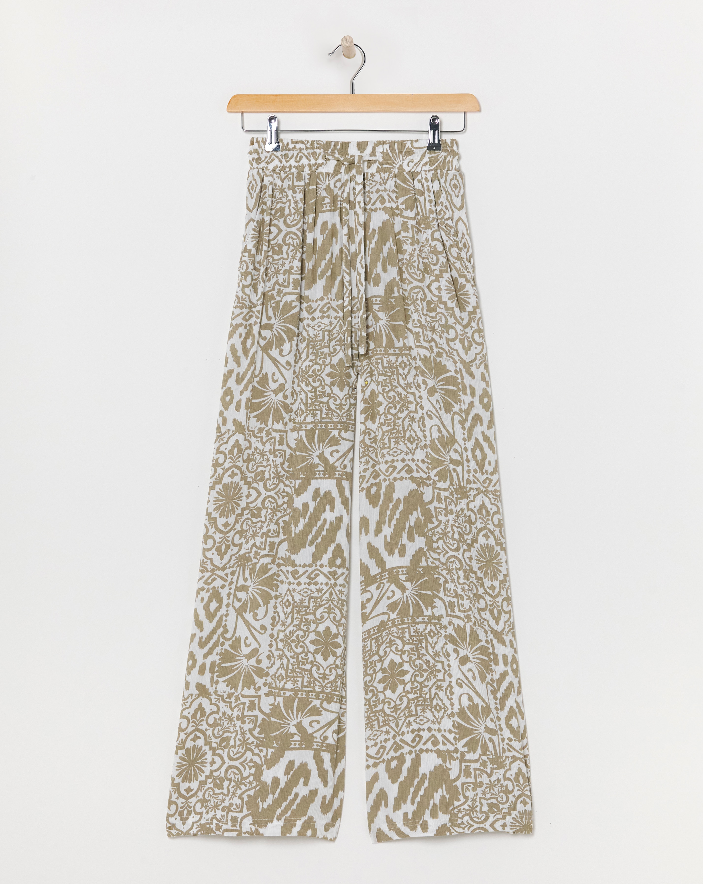 Taupe Print Crinkle Palazzo Trousers