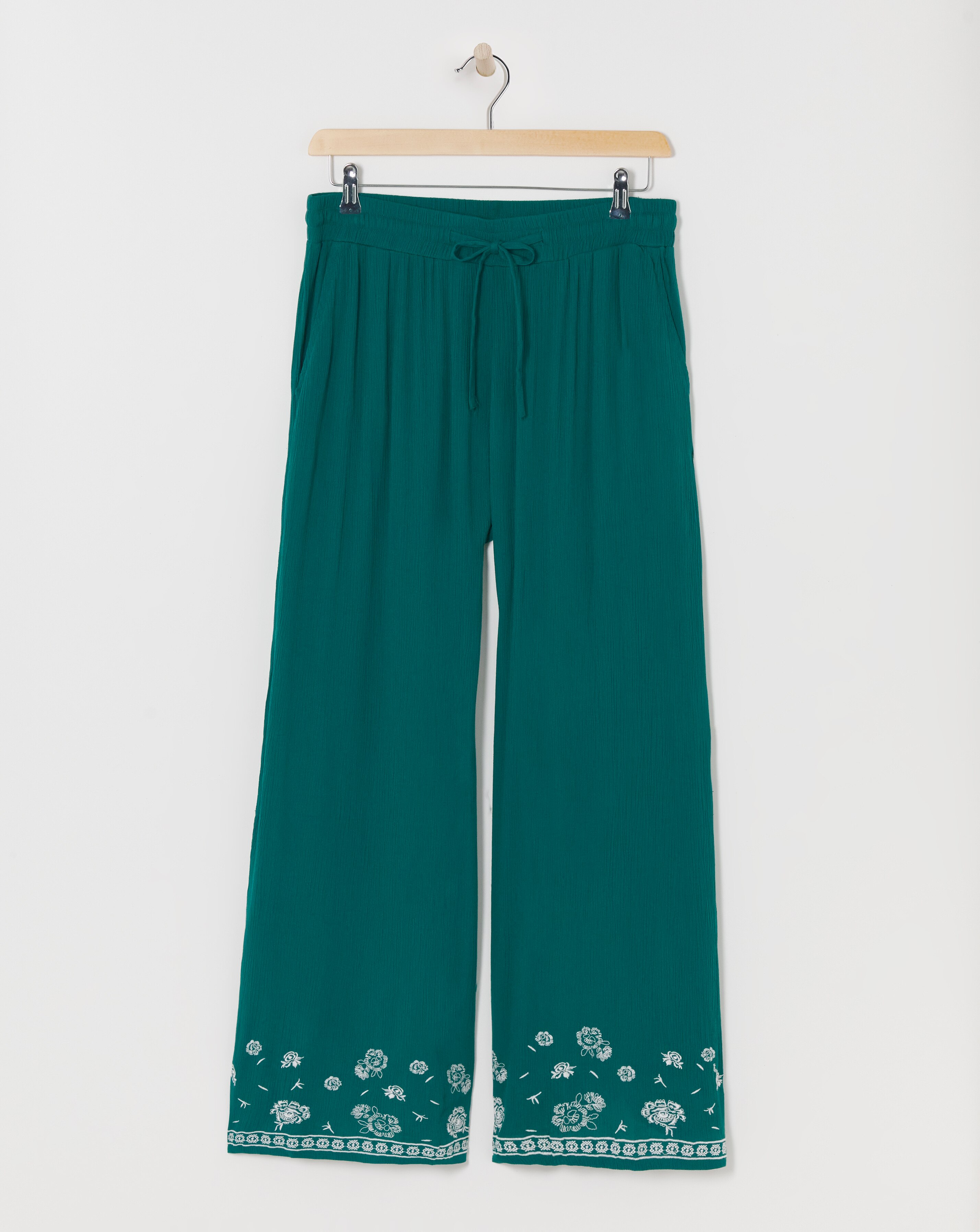 Embroidered Hem Wide Leg Trousers