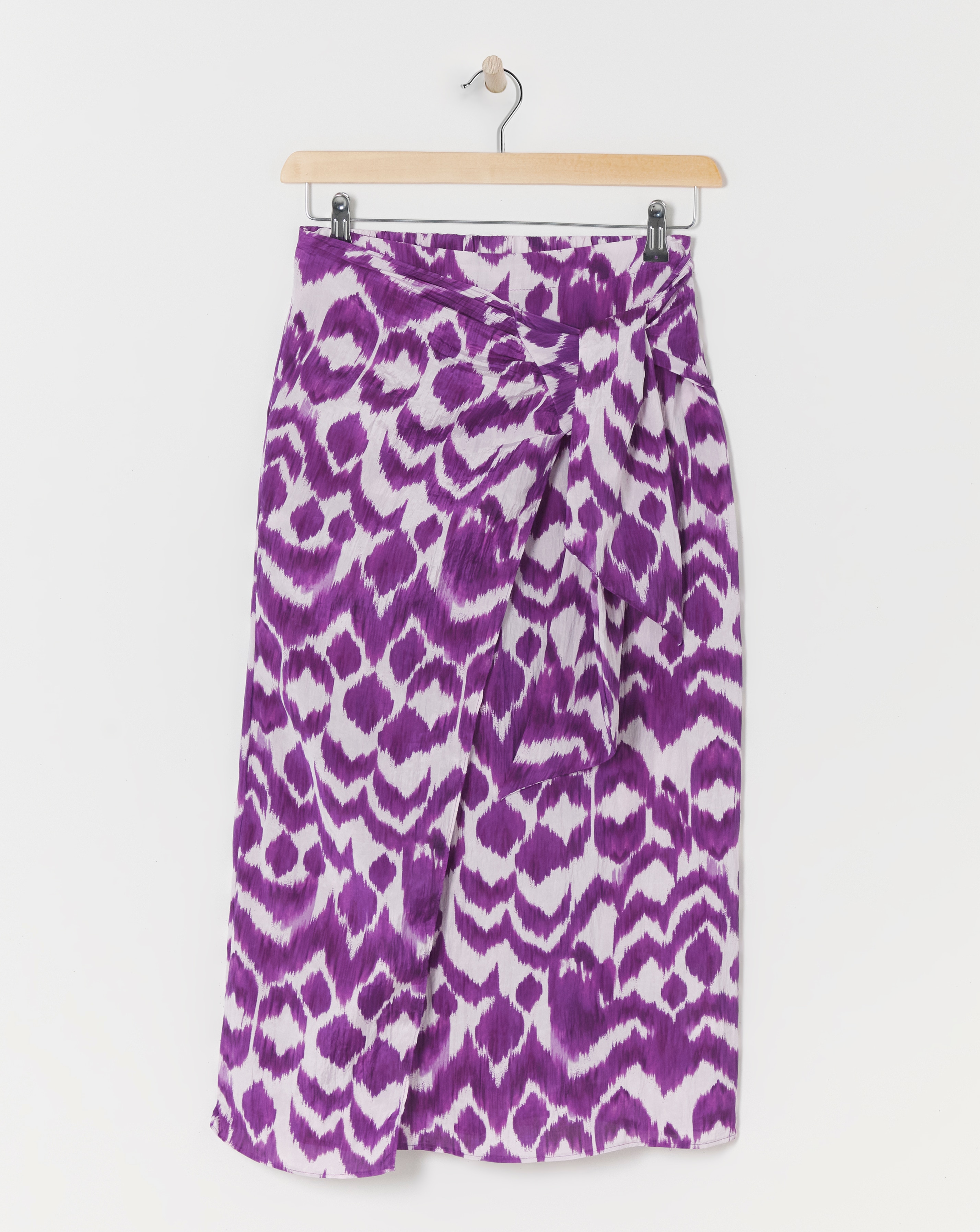 Purple Print Twist Wrap Midi Skirt
