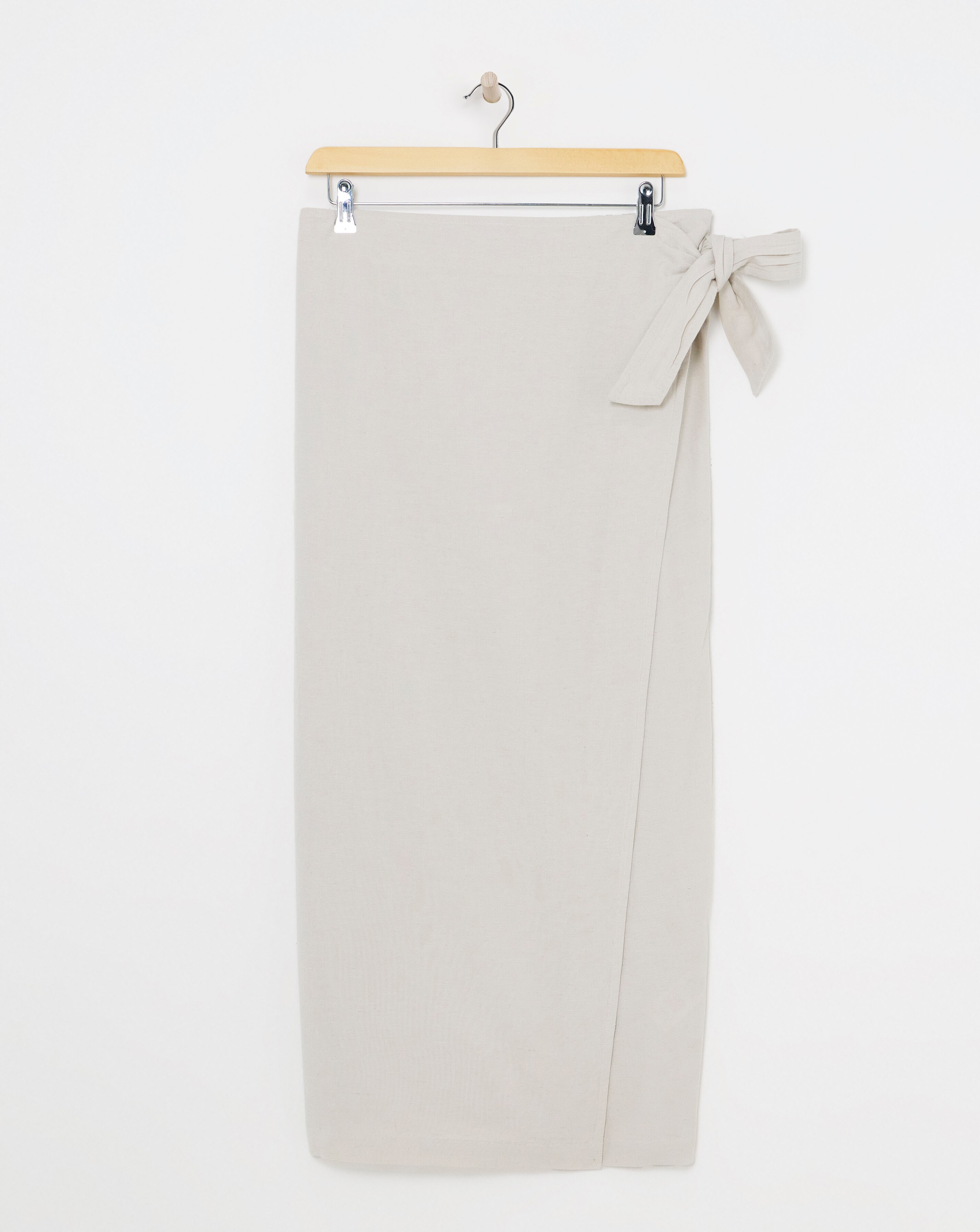 Stone Linen Mix Midi Wrap Skirt