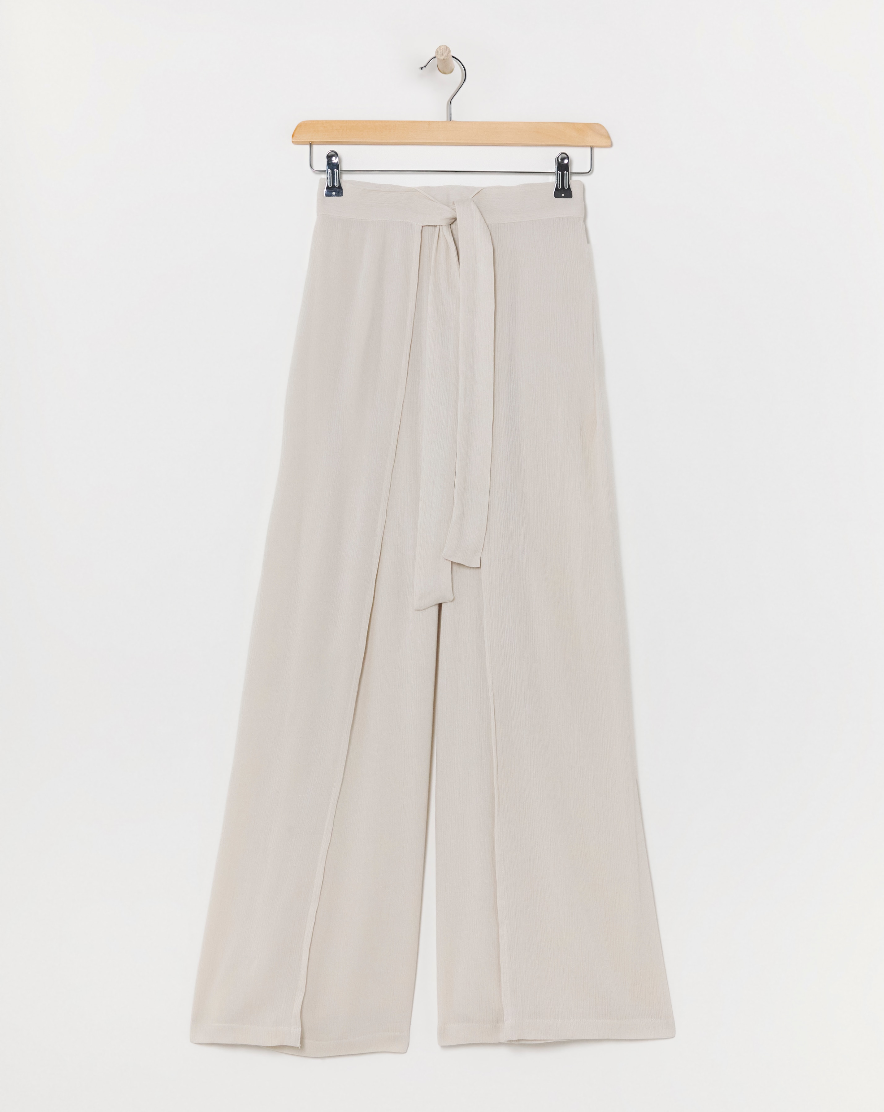 Stone Crinkle Wide Leg Wrap Trousers