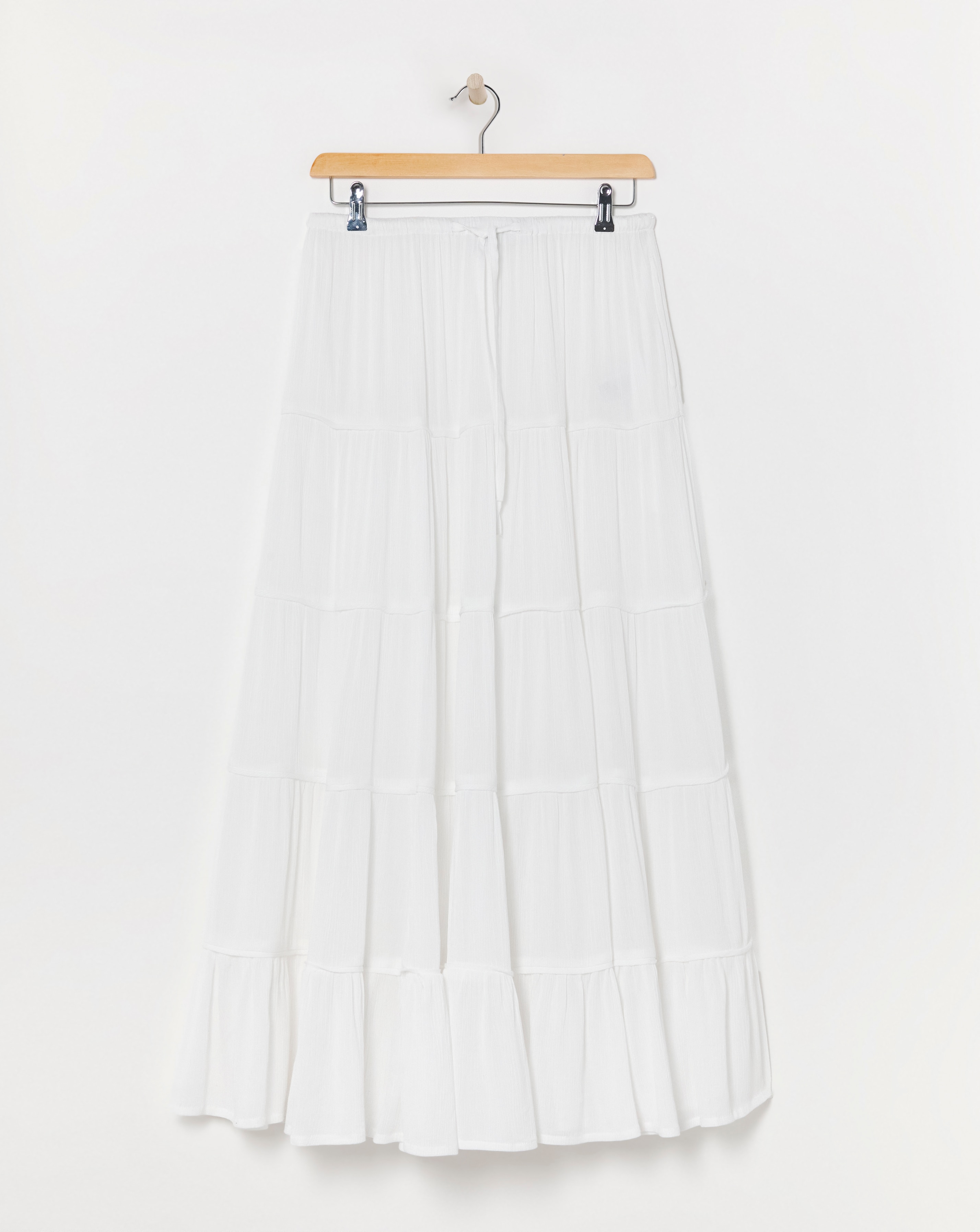 White Crinkle Tiered Maxi Skirt