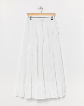 White Crinkle Tiered Maxi Skirt