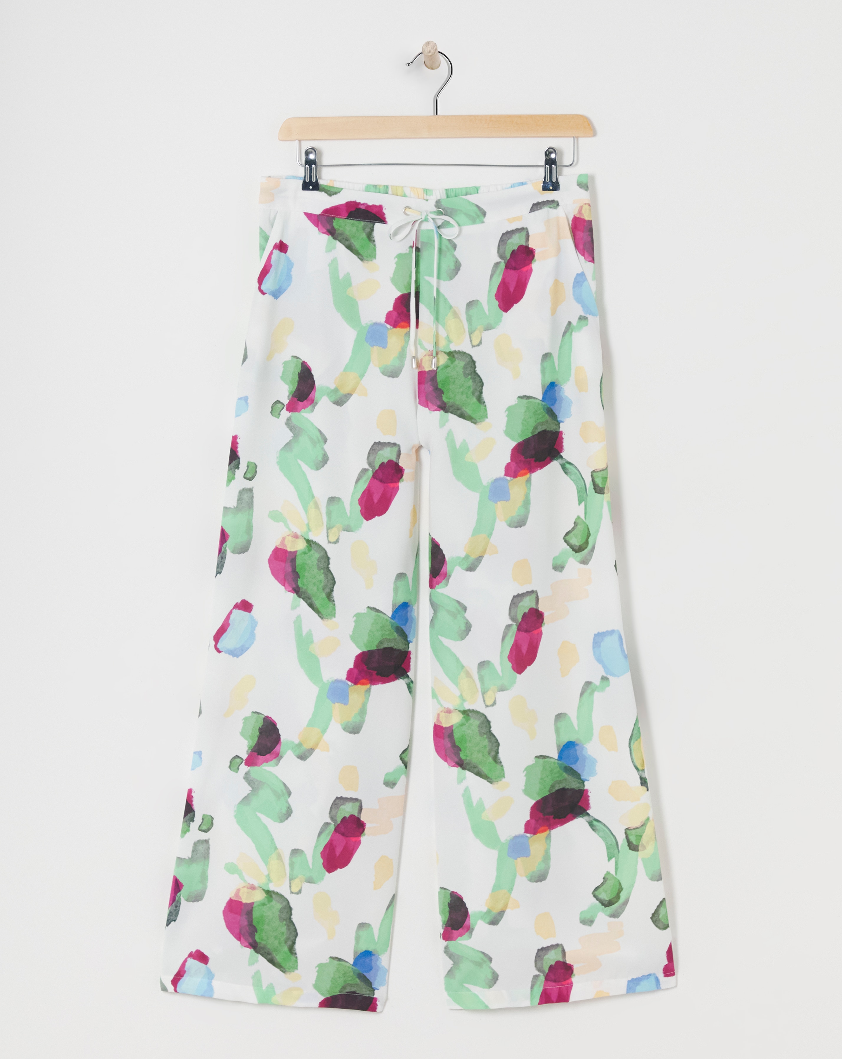 Printed Textured Wide Leg Trousers