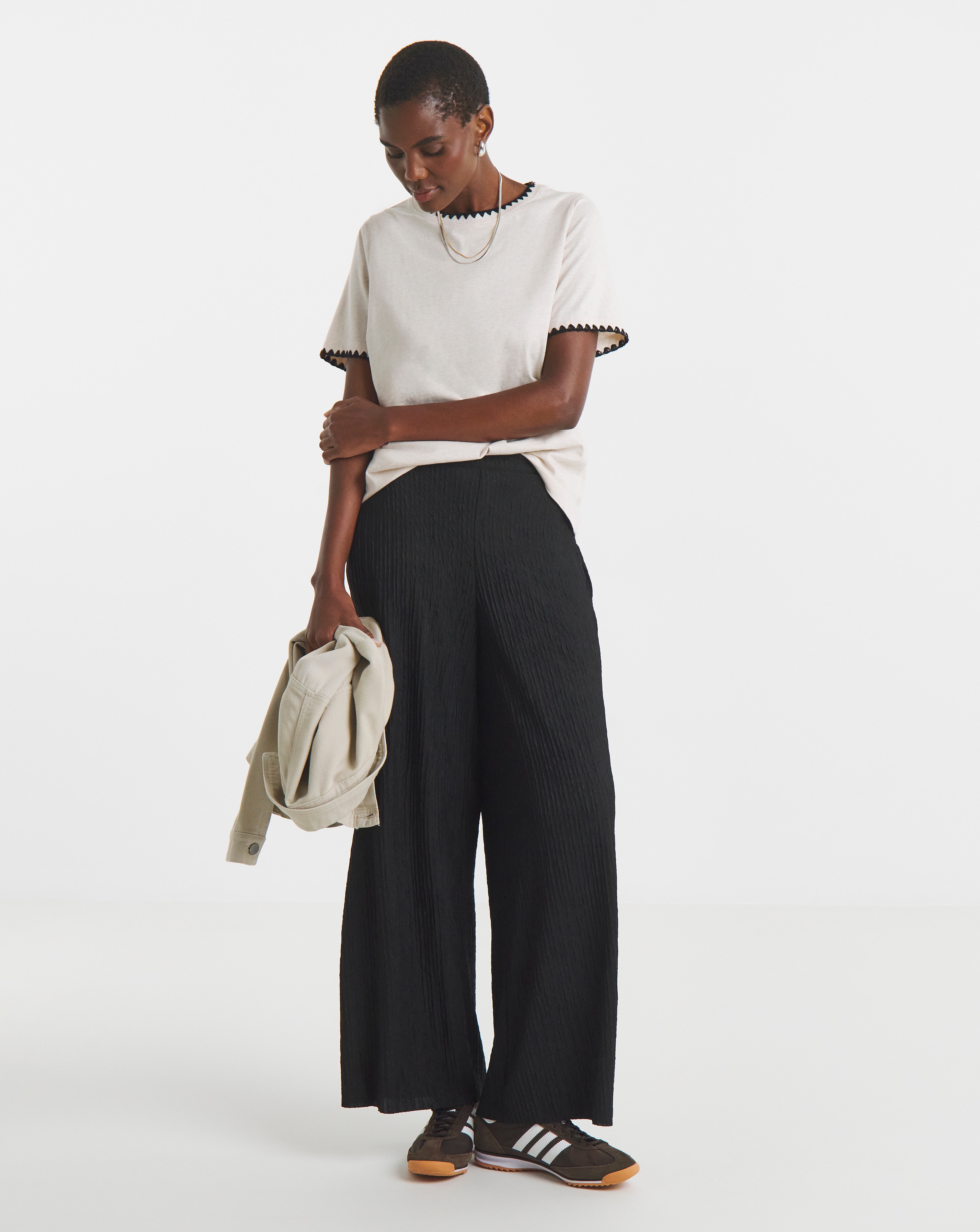 Textured Jersey Wide Leg Trouser