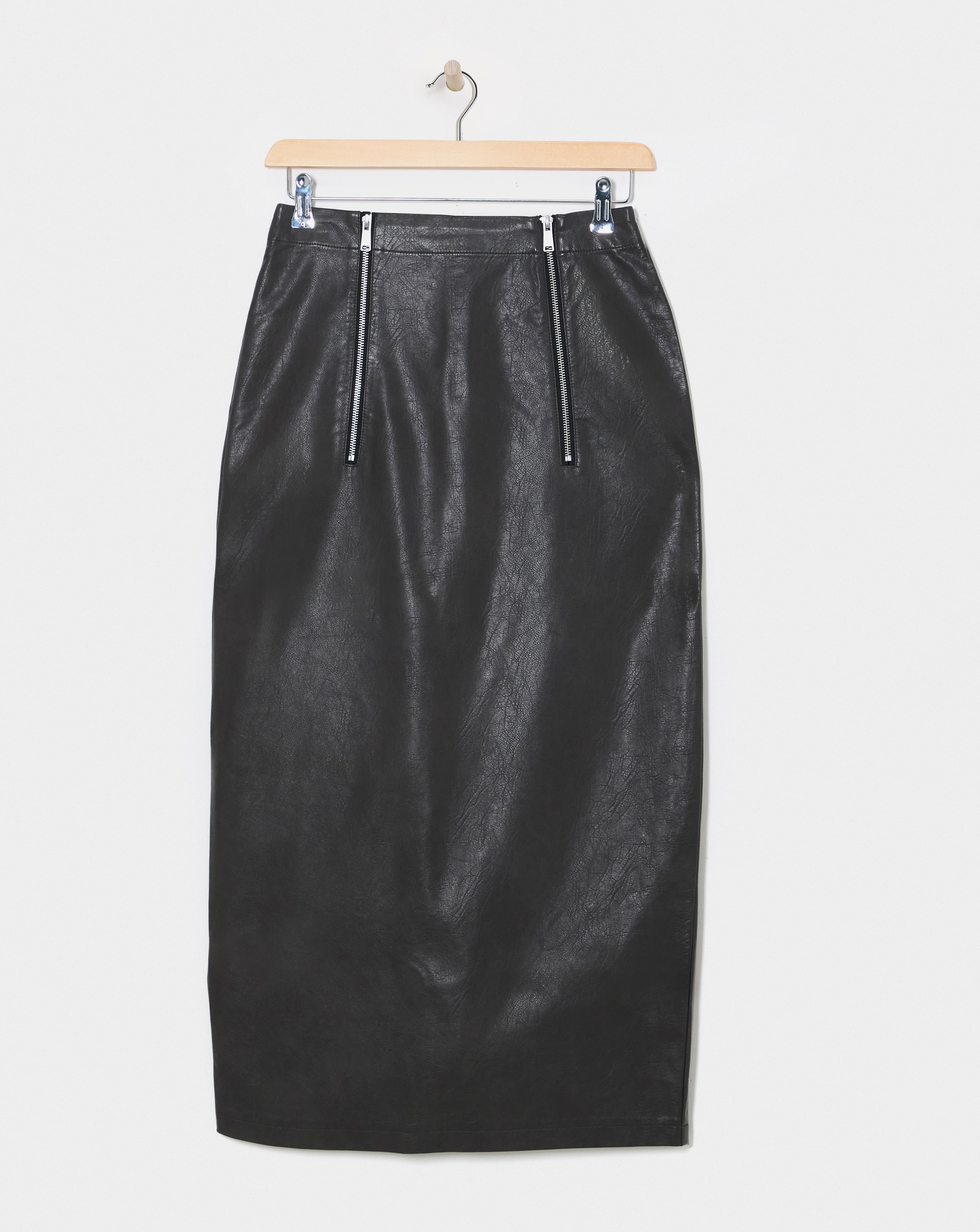 Distressed Leather Look Midi Skirt