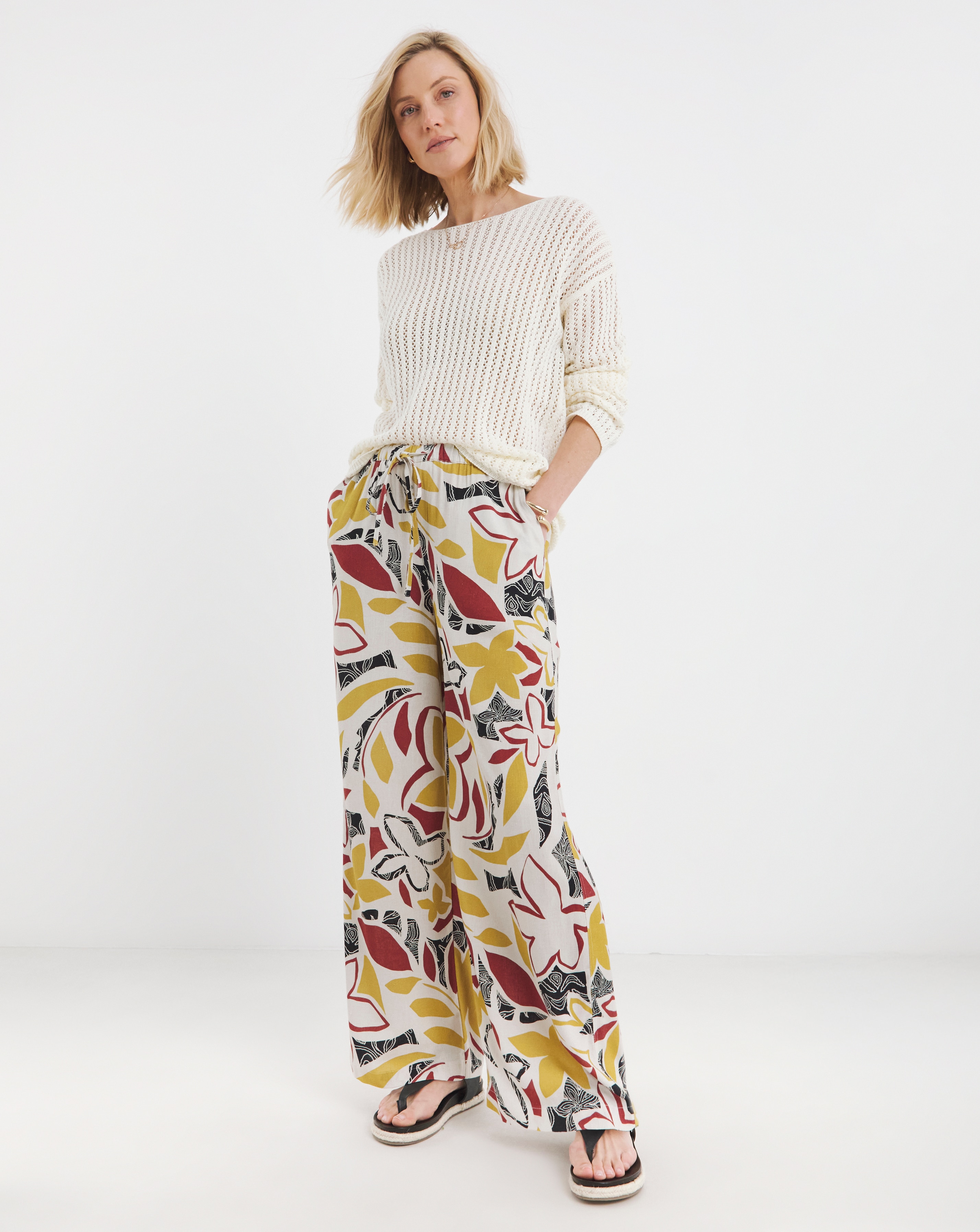 Linen Mix Wide Leg Trouser