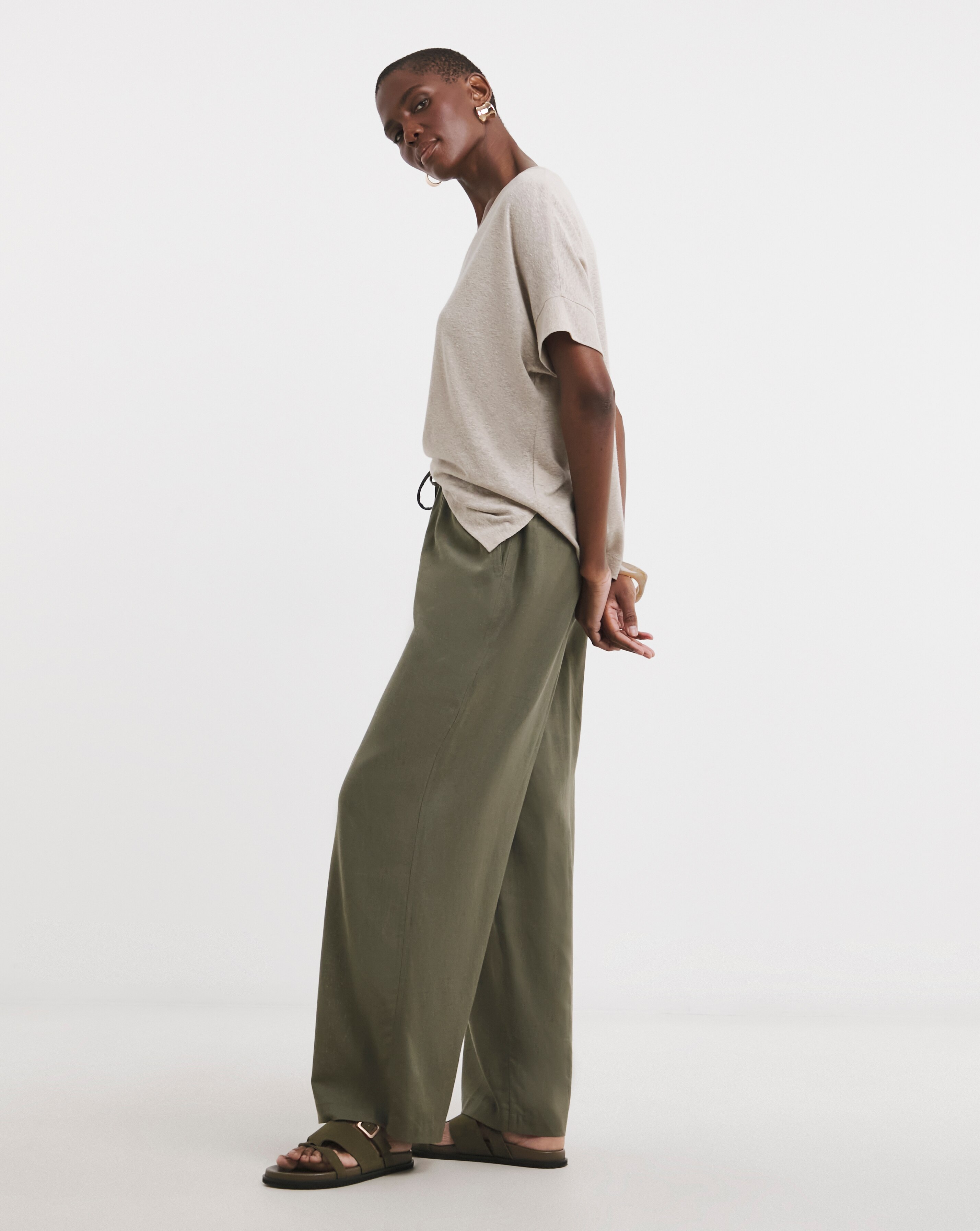 Linen Mix Wide Leg Trouser