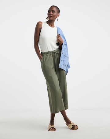 Khaki Linen Mix Cropped Wide Leg Culottes