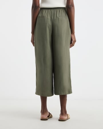 Khaki Linen Mix Cropped Wide Leg Culottes