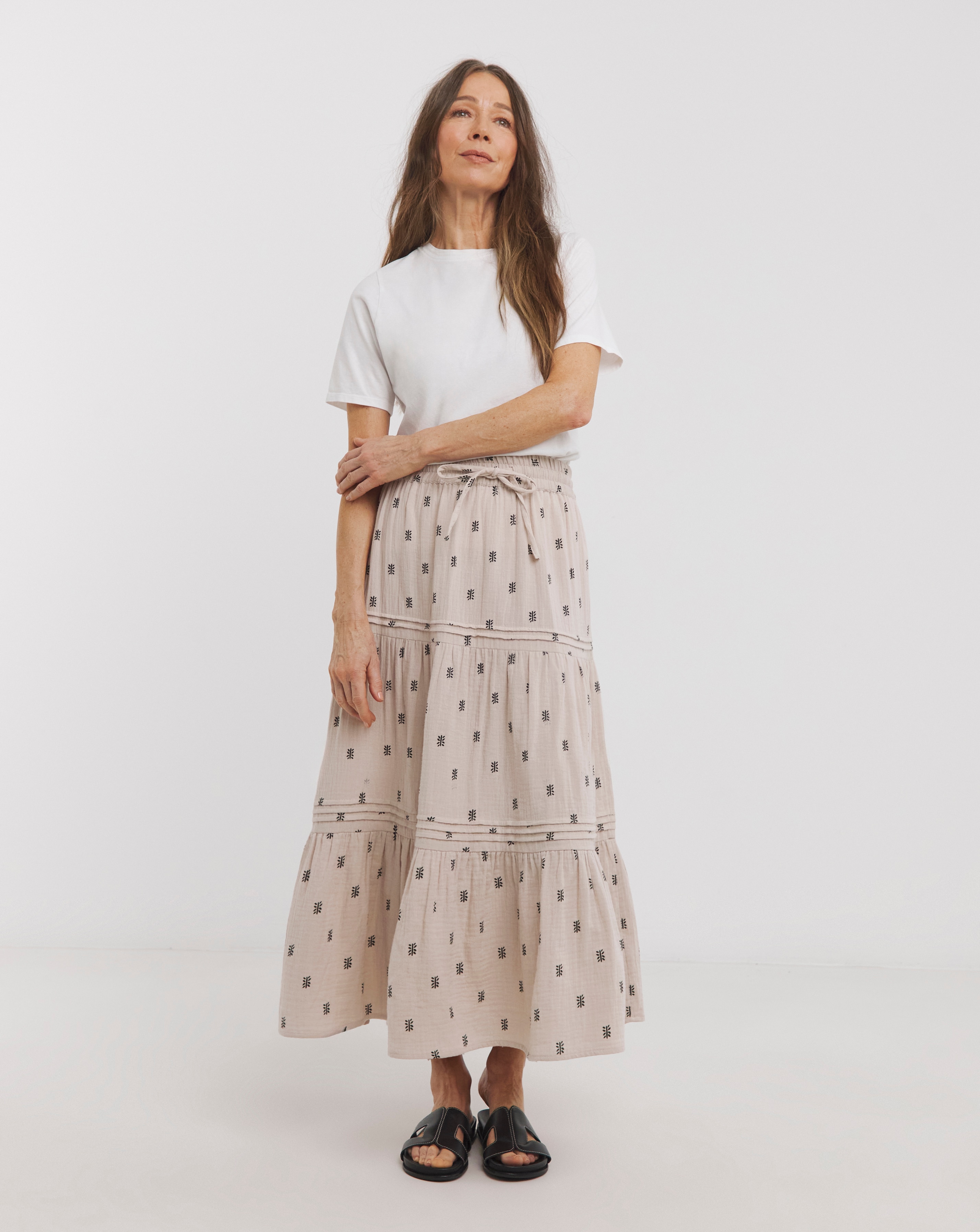 Pure Cotton Tiered Midi Skirt